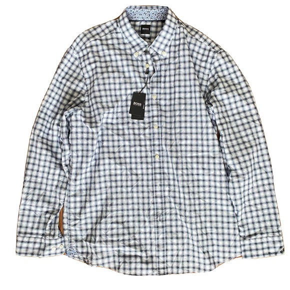 Hugo Boss Black Label Cotton Long Sleeve Shirt XXL White Checkered Dress Shirt - Picture 3 of 10